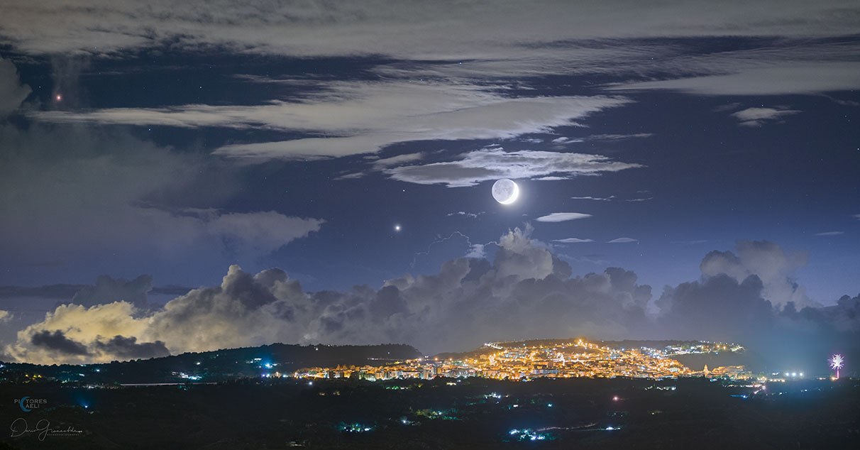 The picture shows the sky over Sicily, Italy earlier this month
featuring a crescent moon with Earthshine, Venus, and Antares.
Please see the explanation for more detailed information.