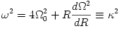 \omega^2 = 4\Omega_0^2 + R{d\Omega^2\over dR}\equiv \kappa^2